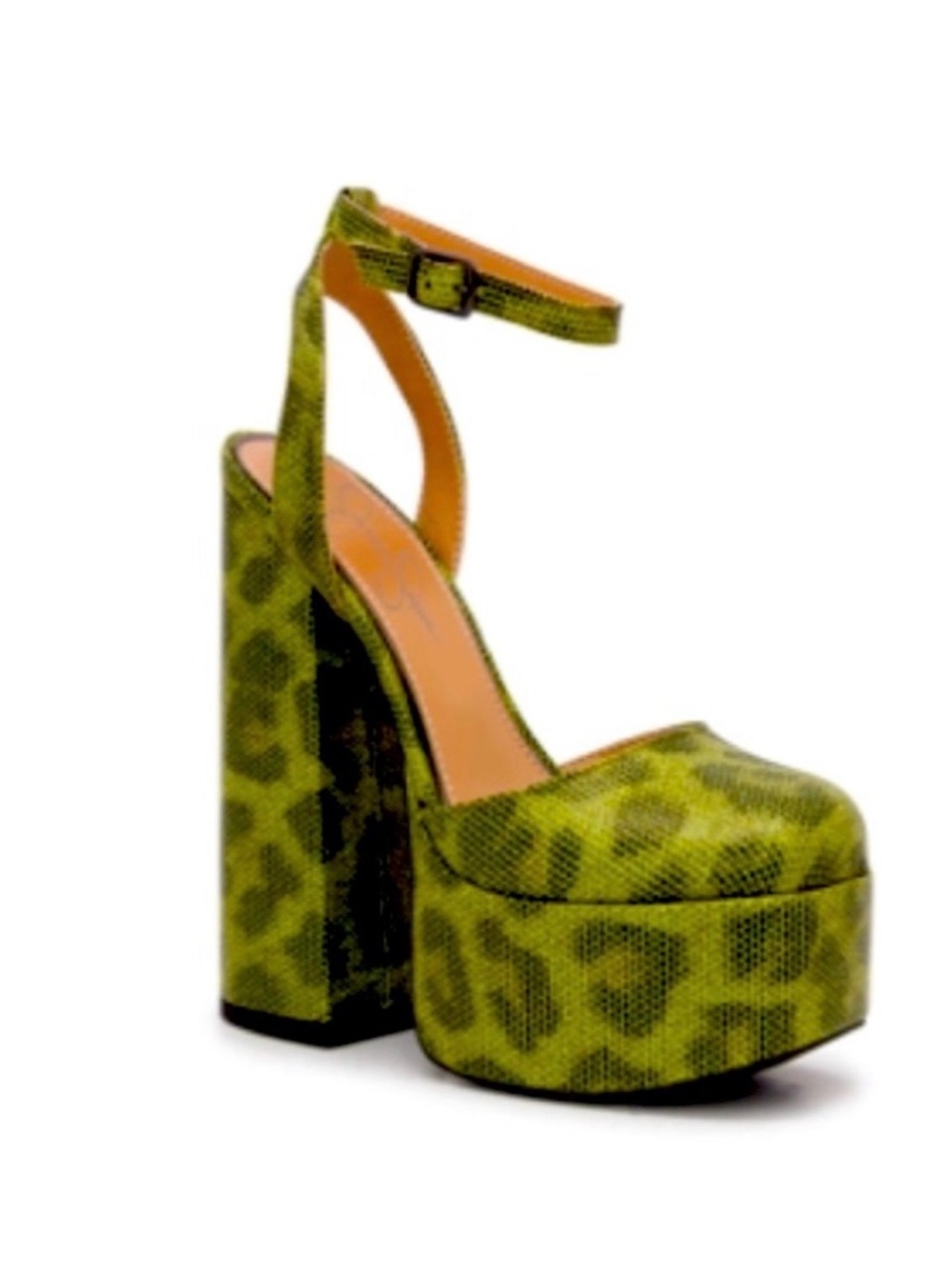 Jessica Simpson Lime Green Leopard Platform Ankle-Strap Heels